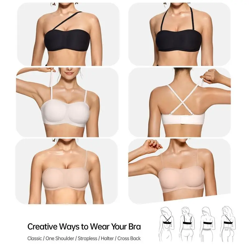 Women's Strapless Bandeau Tube Bra – Wireless, Seamless, Padded, Non-Slip, Comfortable Support for Everyday Wear