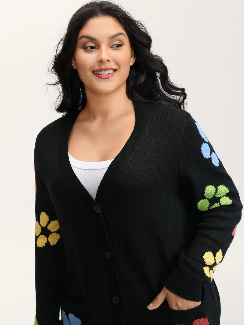 Colorful Floral Pattern Button Knit Cardigan