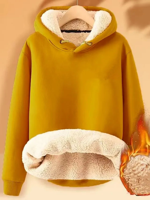 Women's Hoodie Sweatshirt Pullover Fleece Sherpa Fleece Teddy Black Yellow Pink Solid Color Street Casual Hoodie Long Sleeve Top Micro-elastic Fall & Winter