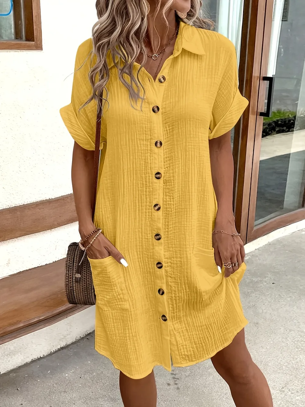 100% V-Neck Blouse Dress for Women