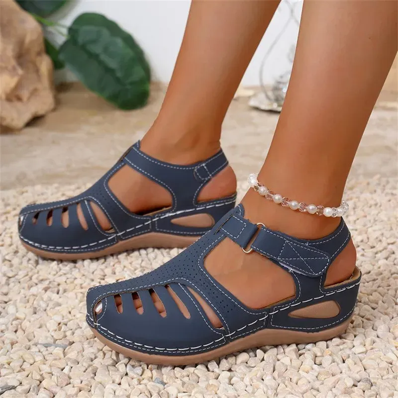 Blue Closed Toe Low Heel Sandals