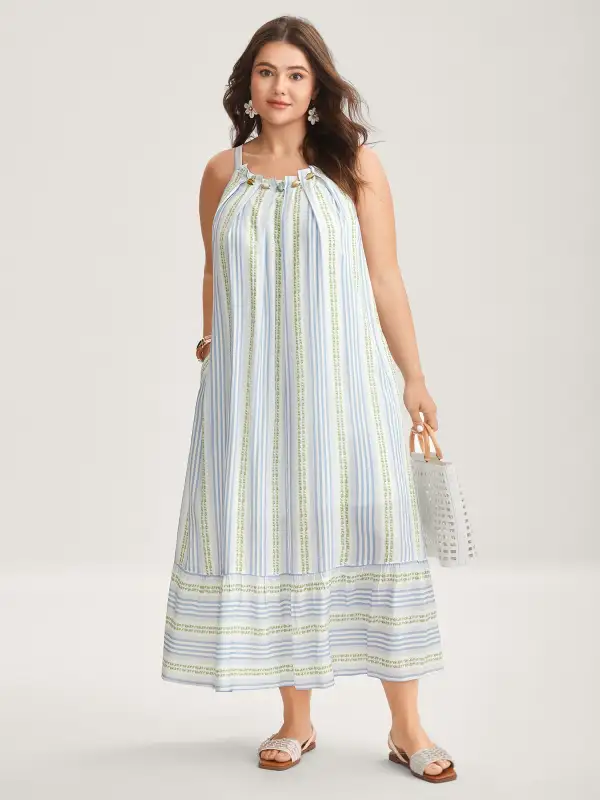 Nautical Stripes Flared Midi Dress