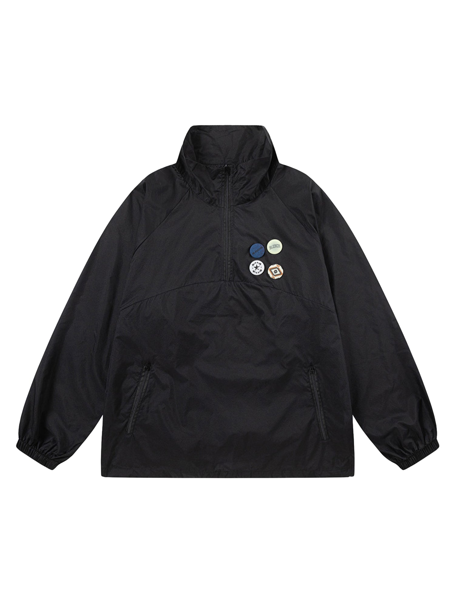 Badge-embellished Stand Collar Half-zip Hoodie
