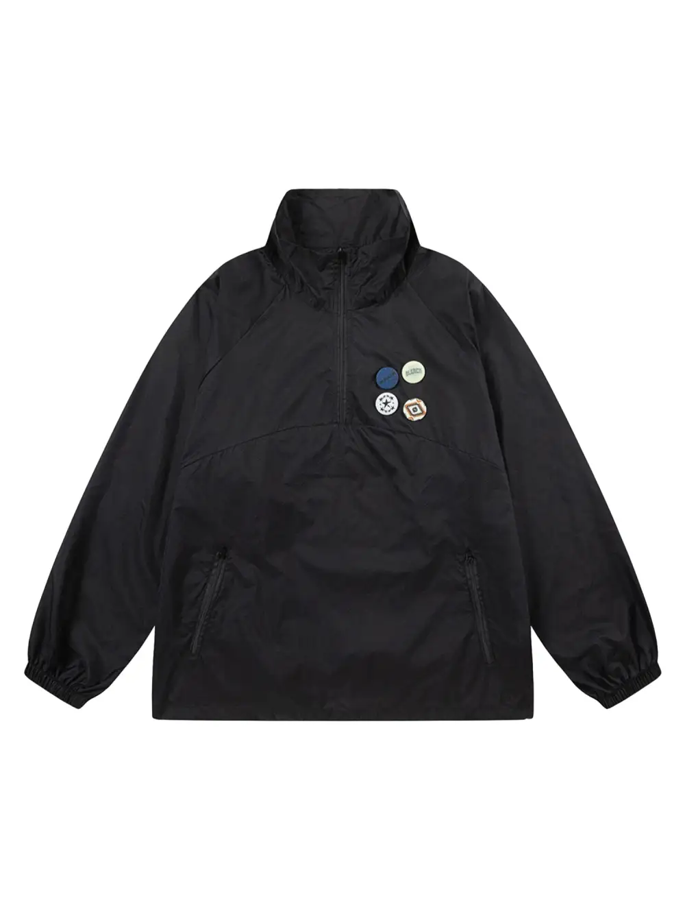 Badge-embellished Stand Collar Half-zip Hoodie