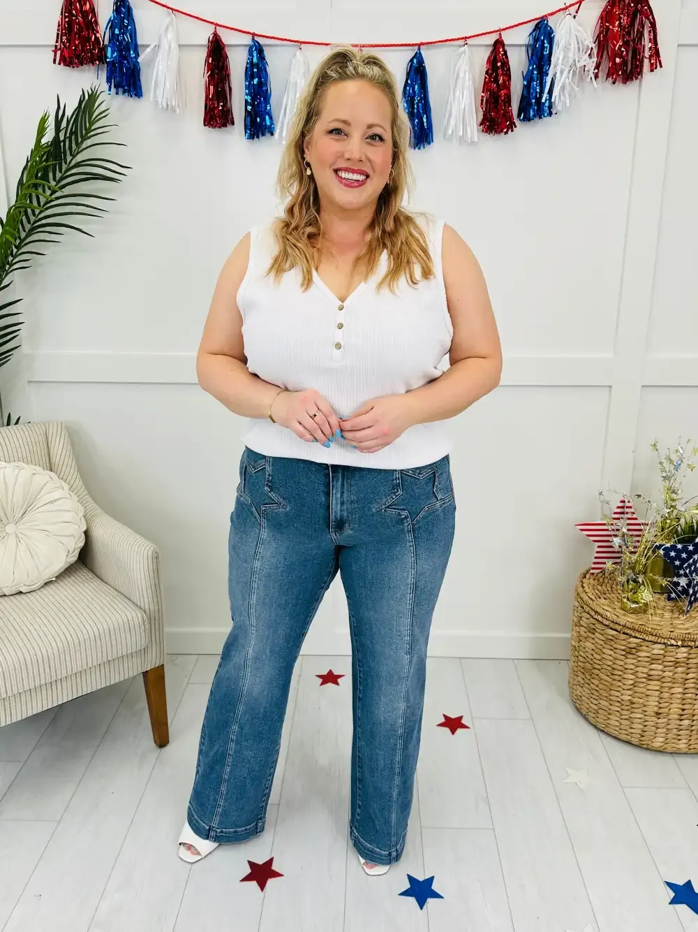 Judy Blue Star Spangled Style Wide Leg Jeans