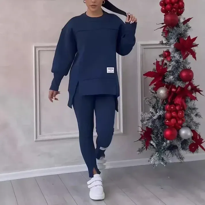 Women's split irregular hoodie two-piece set