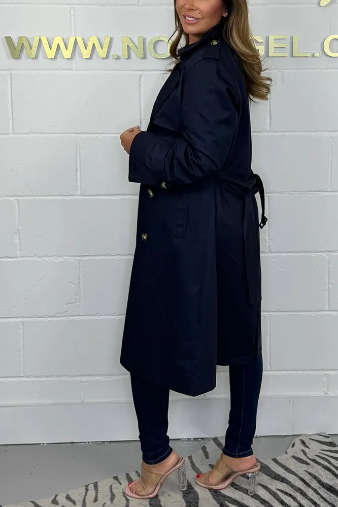 Long Mac Trench Coat With Tie Belt