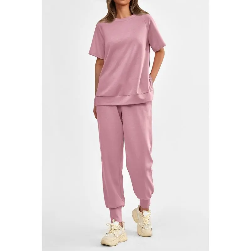 Women's 2-Piece Summer Tracksuit – Short Sleeve Top & Pocket Pants