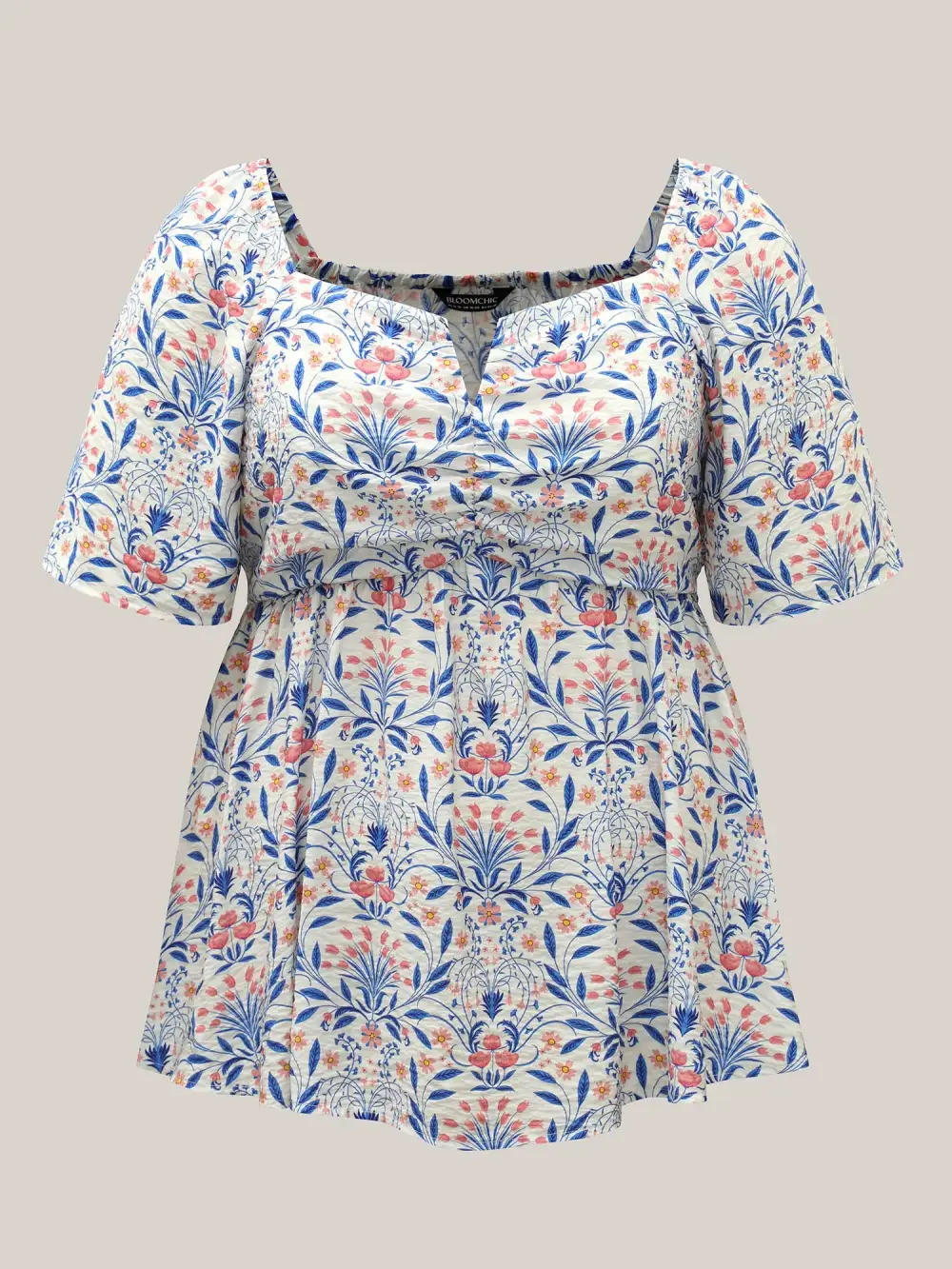 Floral Print Ruched Bodice Blouse