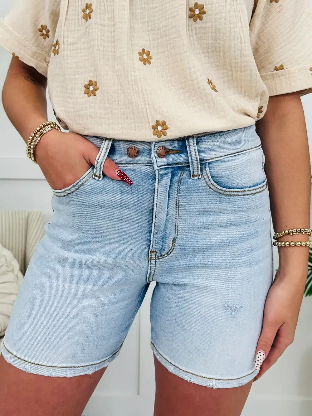 Judy Blue Scene Stealer Double Button Dad Shorts