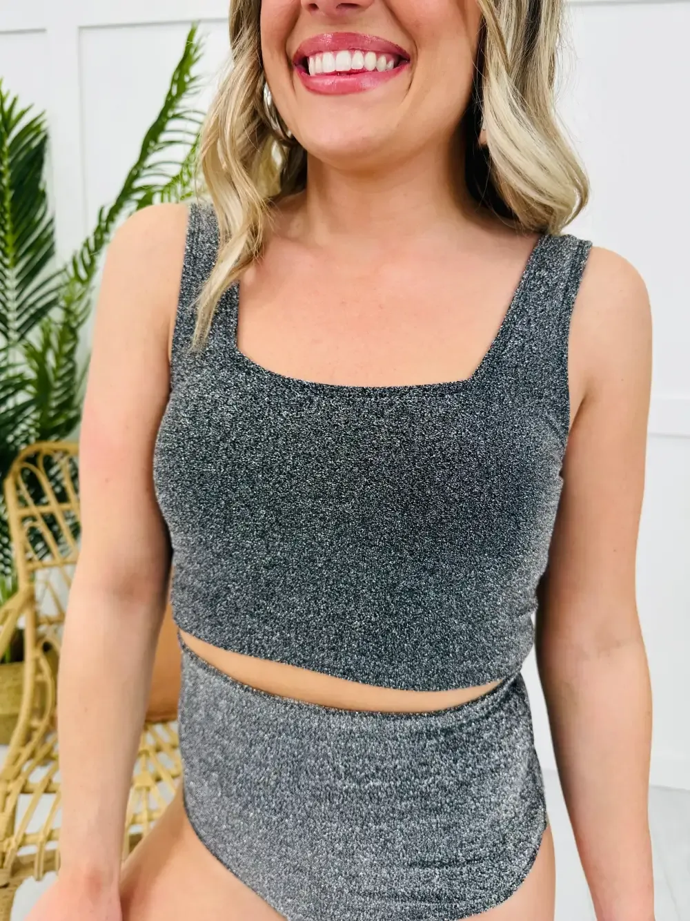 The Olivia Swim Top in Black Shimmer