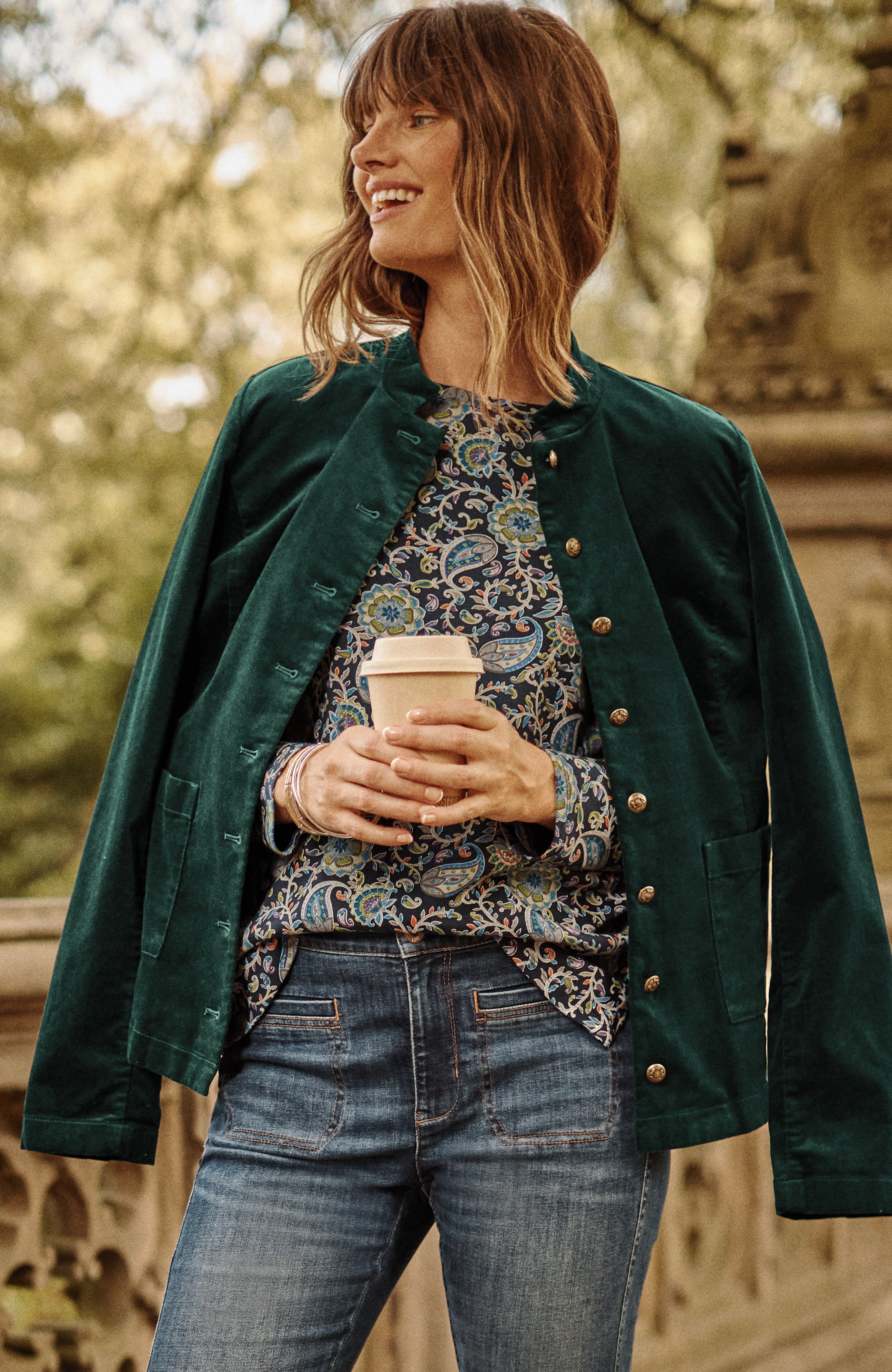 Velveteen-Stretch Military Jacket