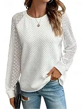 Women's Blouse Stylish Modern Long Sleeve Regular Tops Crew Neck Work Daily Black White Light Grey Spring Fall Winter