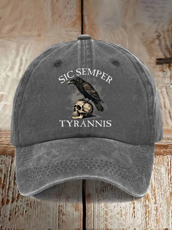 Unisex Distressed Washed Cotton Sic Semper Tyrannis Print Hat