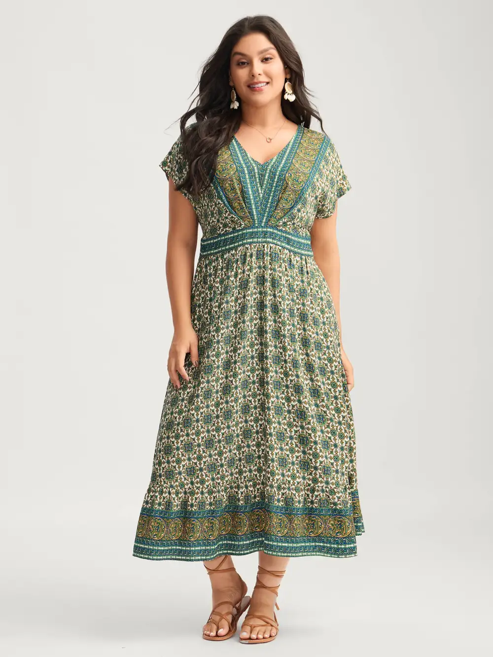 Rayon Floral Boho Print Pockets Midi Dress