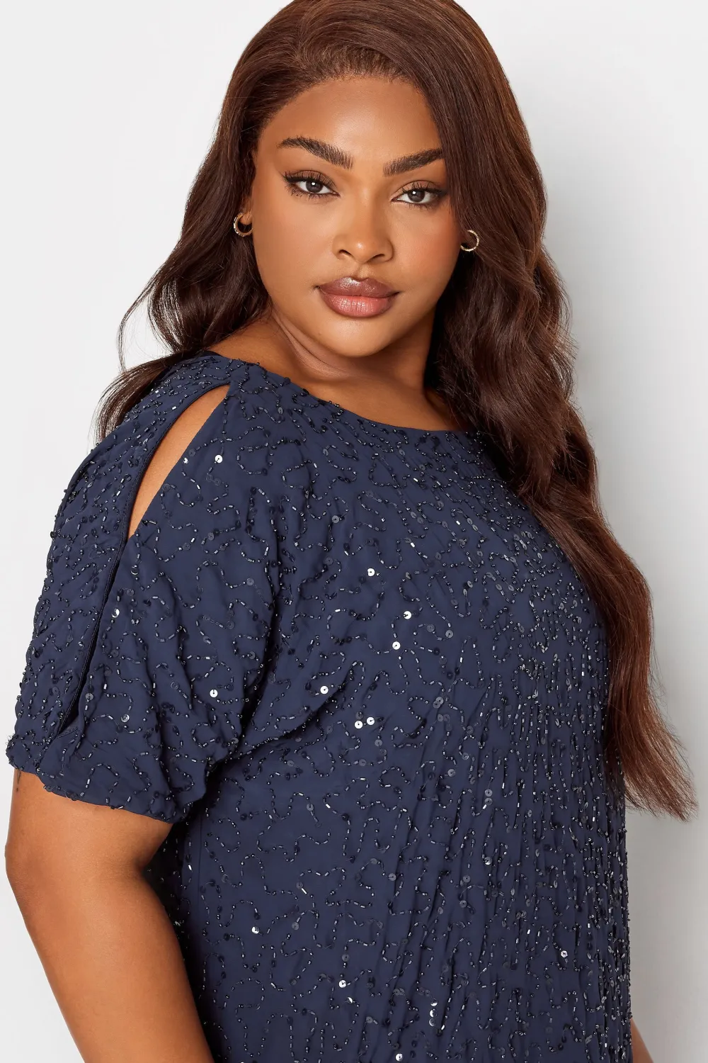 LUXE Curve Teal Green Sequin Hand Embellished Cape Dress