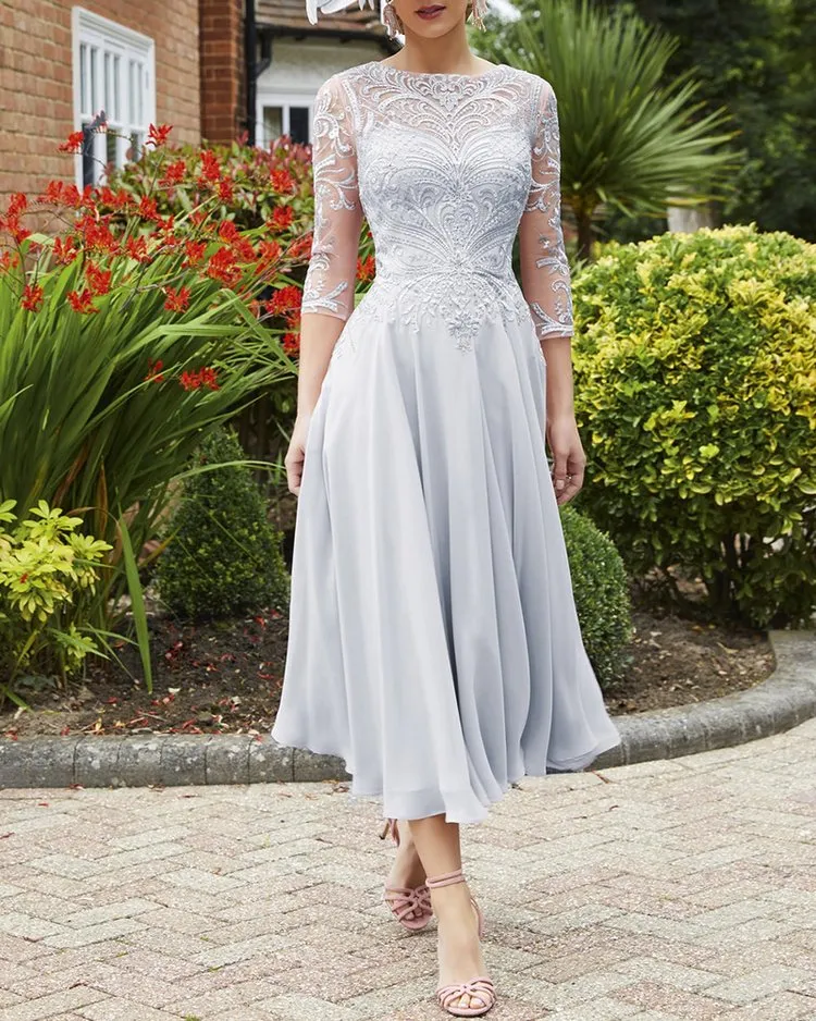 ELEGANT MIDI DRESS LACE CHIFFON