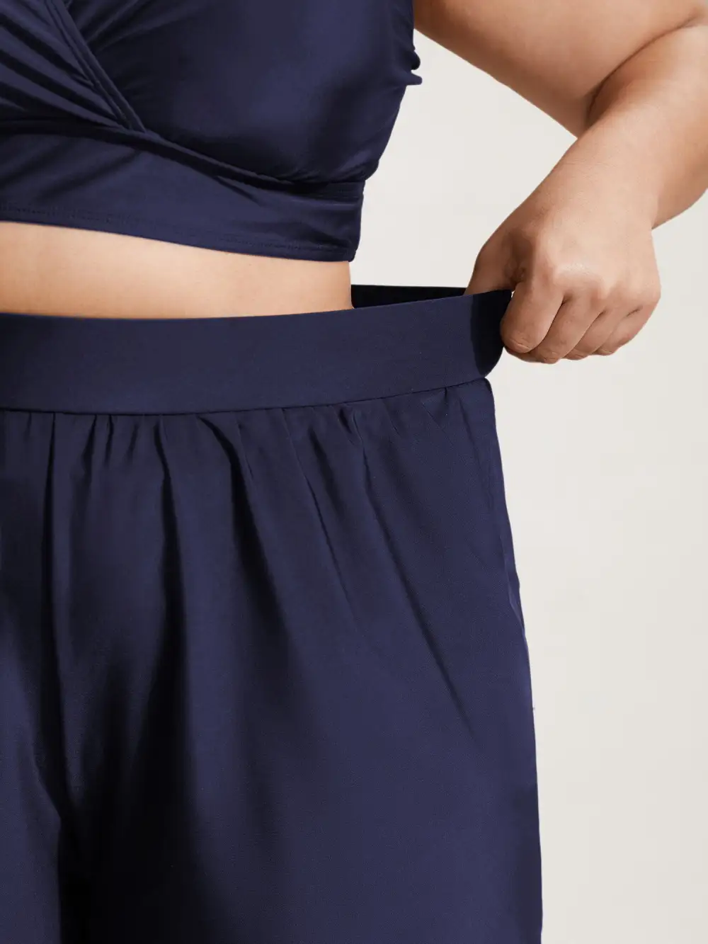 High Waisted Pockets Solid Pleated Swim Bottom