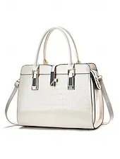 Women's Burgundy Patent Faux Leather Handbag - Croc Embossed Structured Tote Bag with Top Handle and Shoulder Strap, Perfect for Mother's Day Gift, Office, Business and Formal Occasions