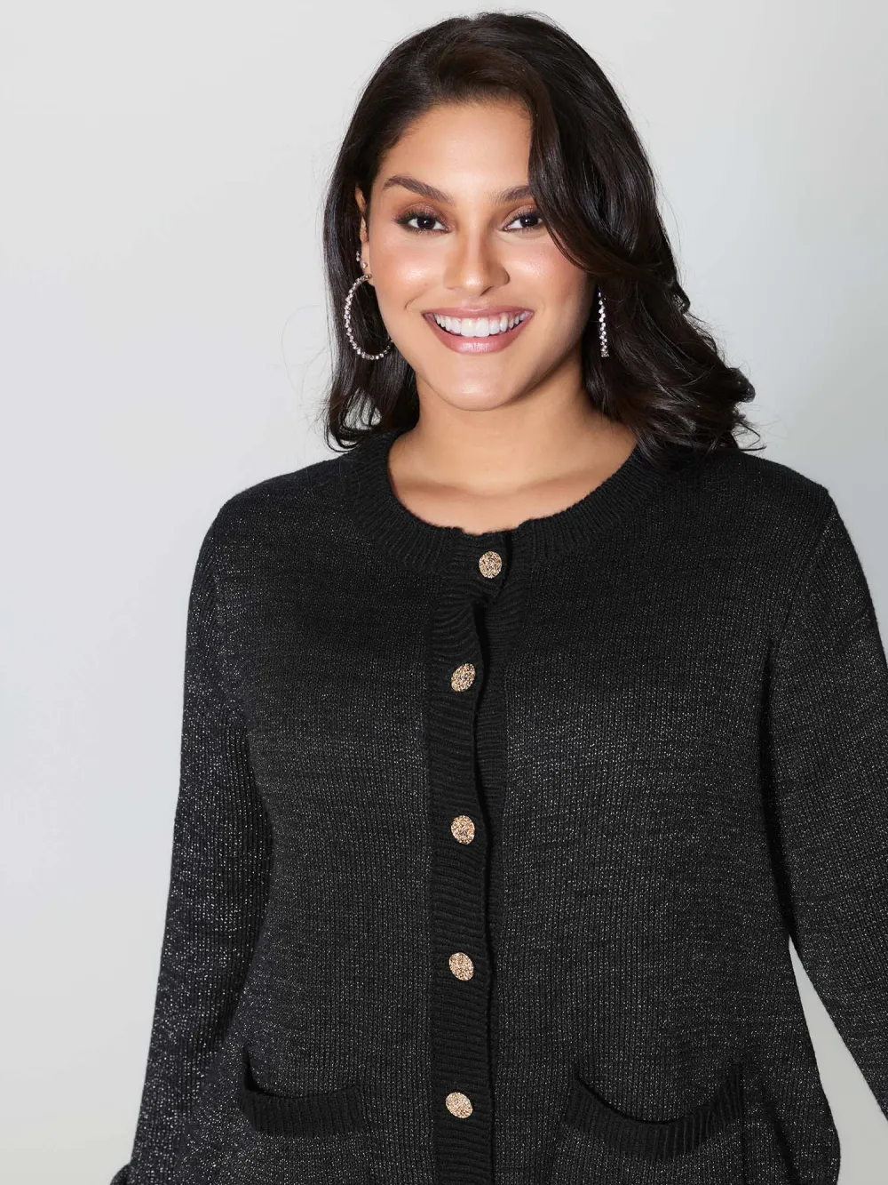 Patch Pockets Textured Button Knit Cardigan