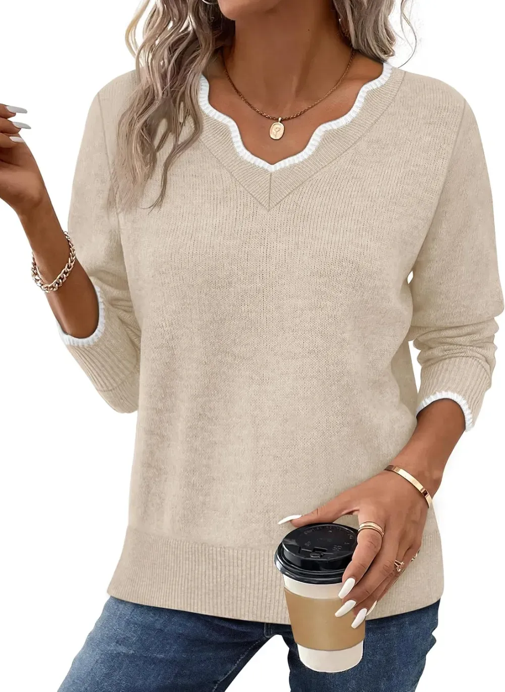 ✨Womens Cozy Lightweight V Neck Sweaters Pullover