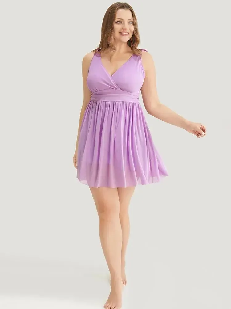 Sculpt Waist Ruched Split Hem Swim Dress