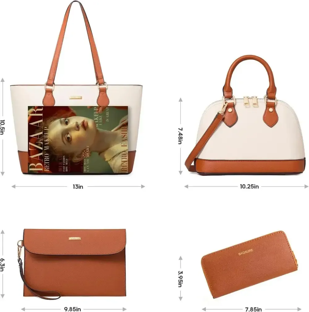 4PCS Women Fashion Handbags Purses Wallet Tote Shoulder Bags