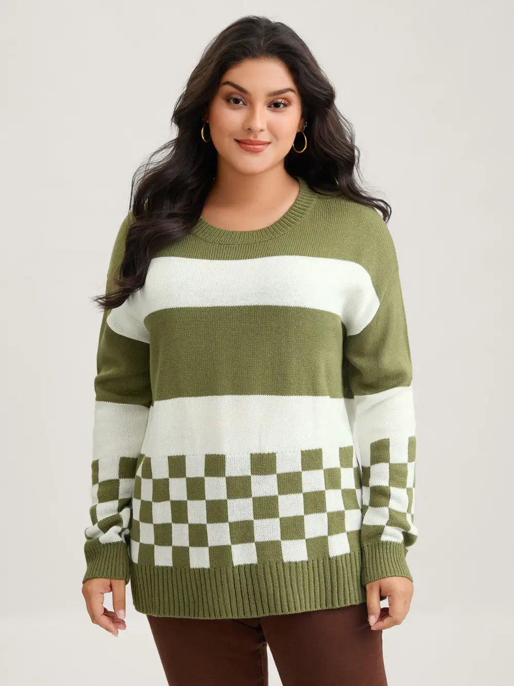 Colorblock Contrast Round Neck Split Hem Pullover