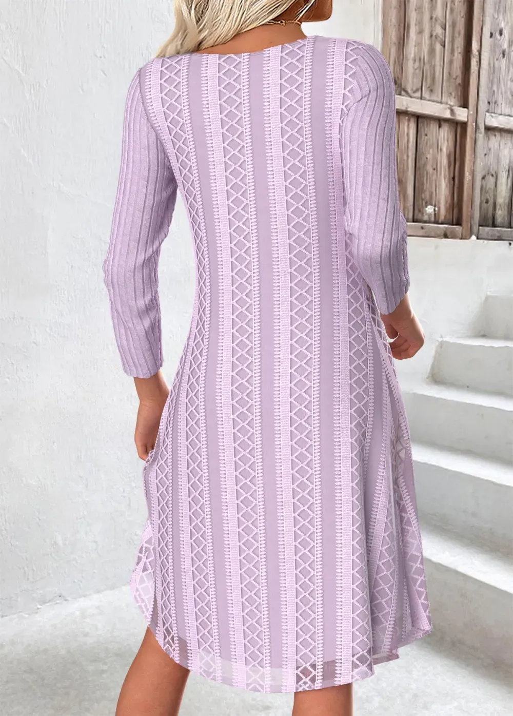 Light Purple Tummy Coverage Long Sleeve Heart Collar Dress