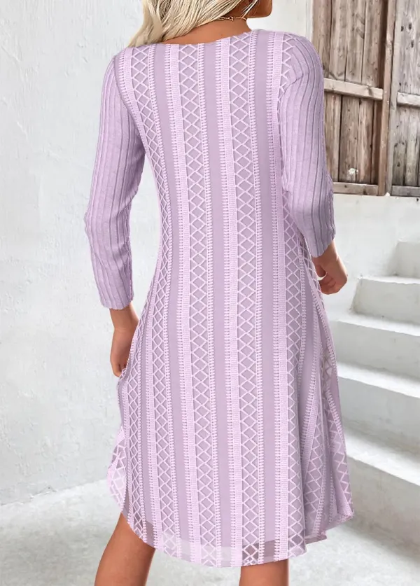Light Purple Tummy Coverage Long Sleeve Heart Collar Dress