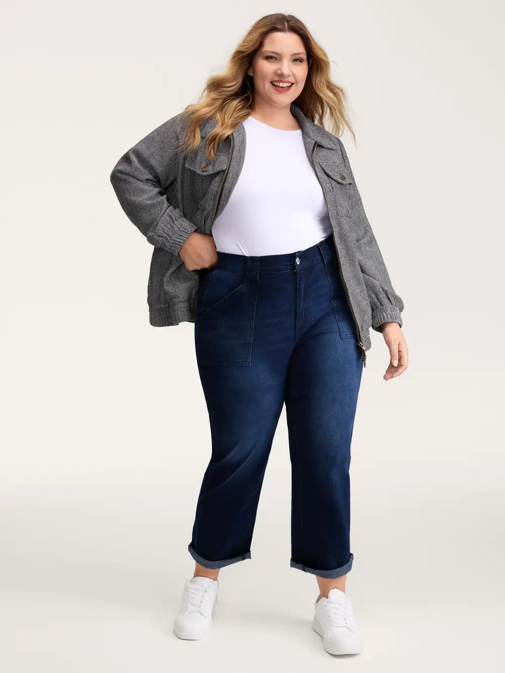 Ribbed Texture Chest Flaps Zipper Jacket