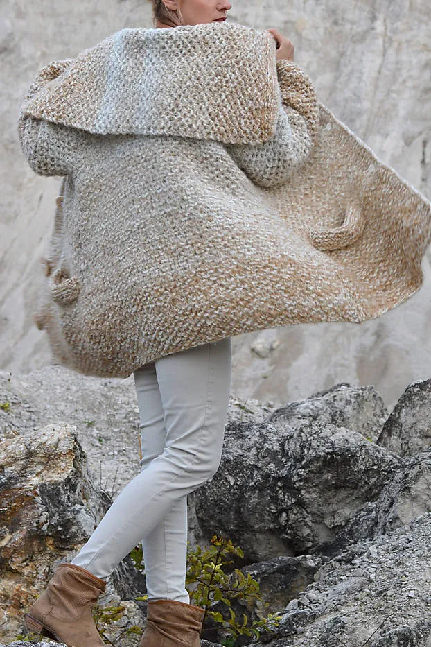 Women Casual Plus Size Long Sleeve Sweater - Beige