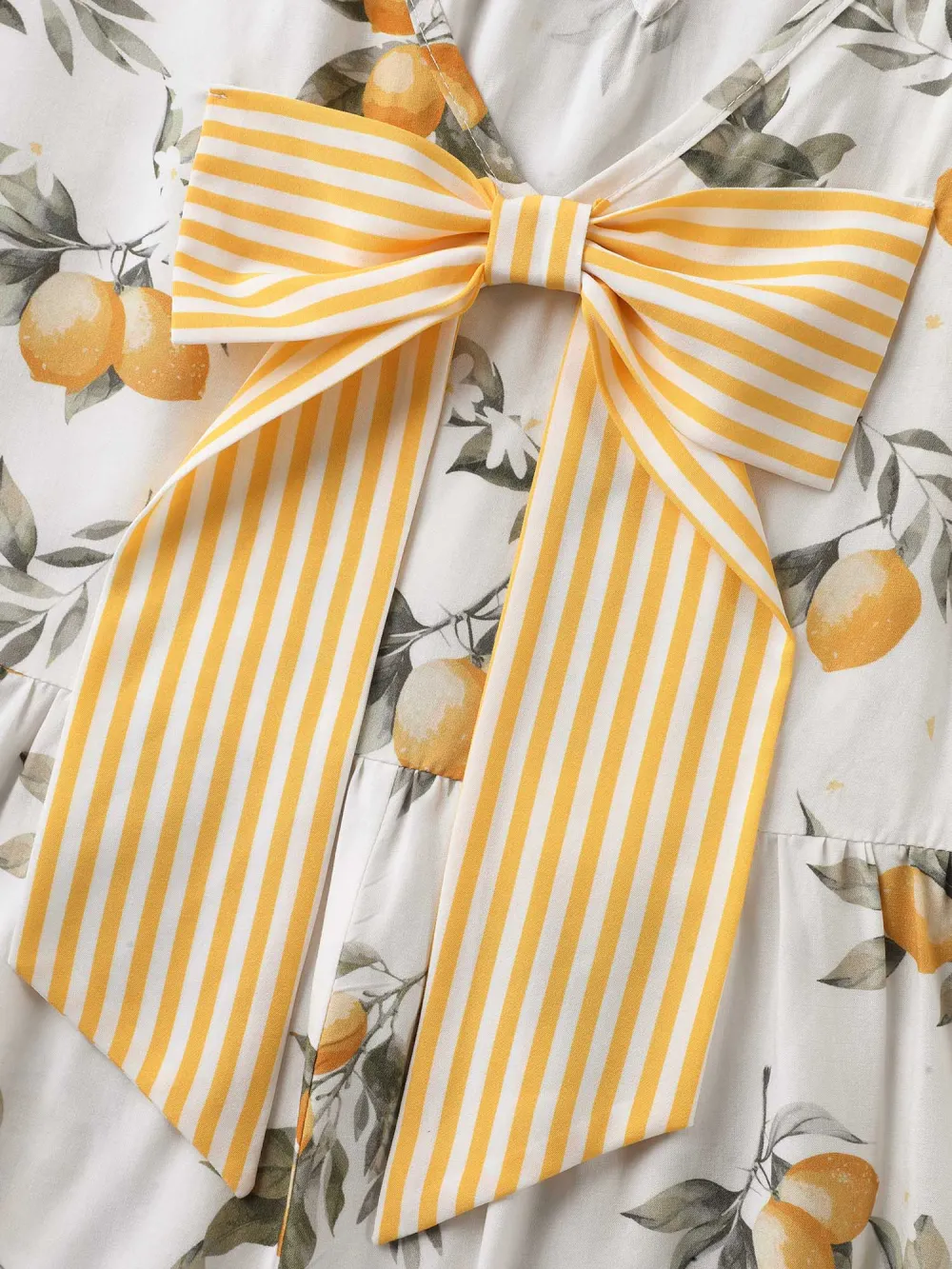 Citrus Print Bow Backless Blouse