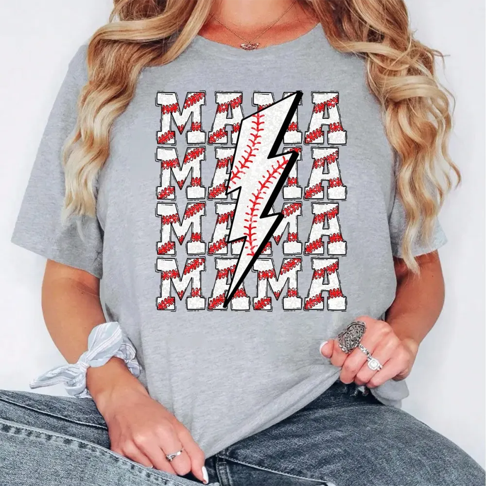 Baseball Mama Printed Round Neck Short Sleeve T-Shirt