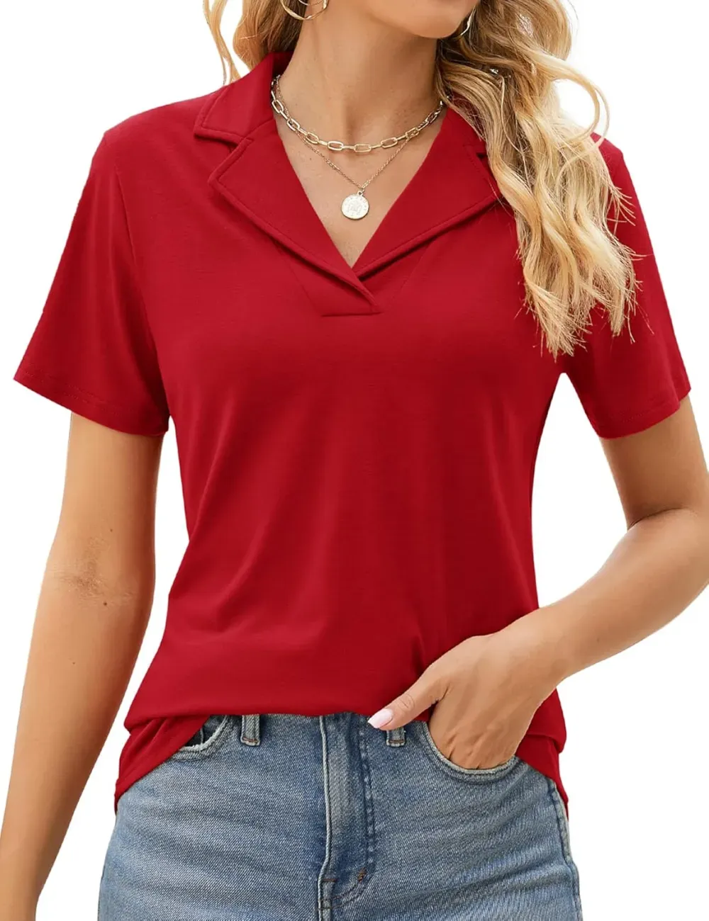 ✨Women's Lapel Collar V Neck Short Sleeve Polo Shirts