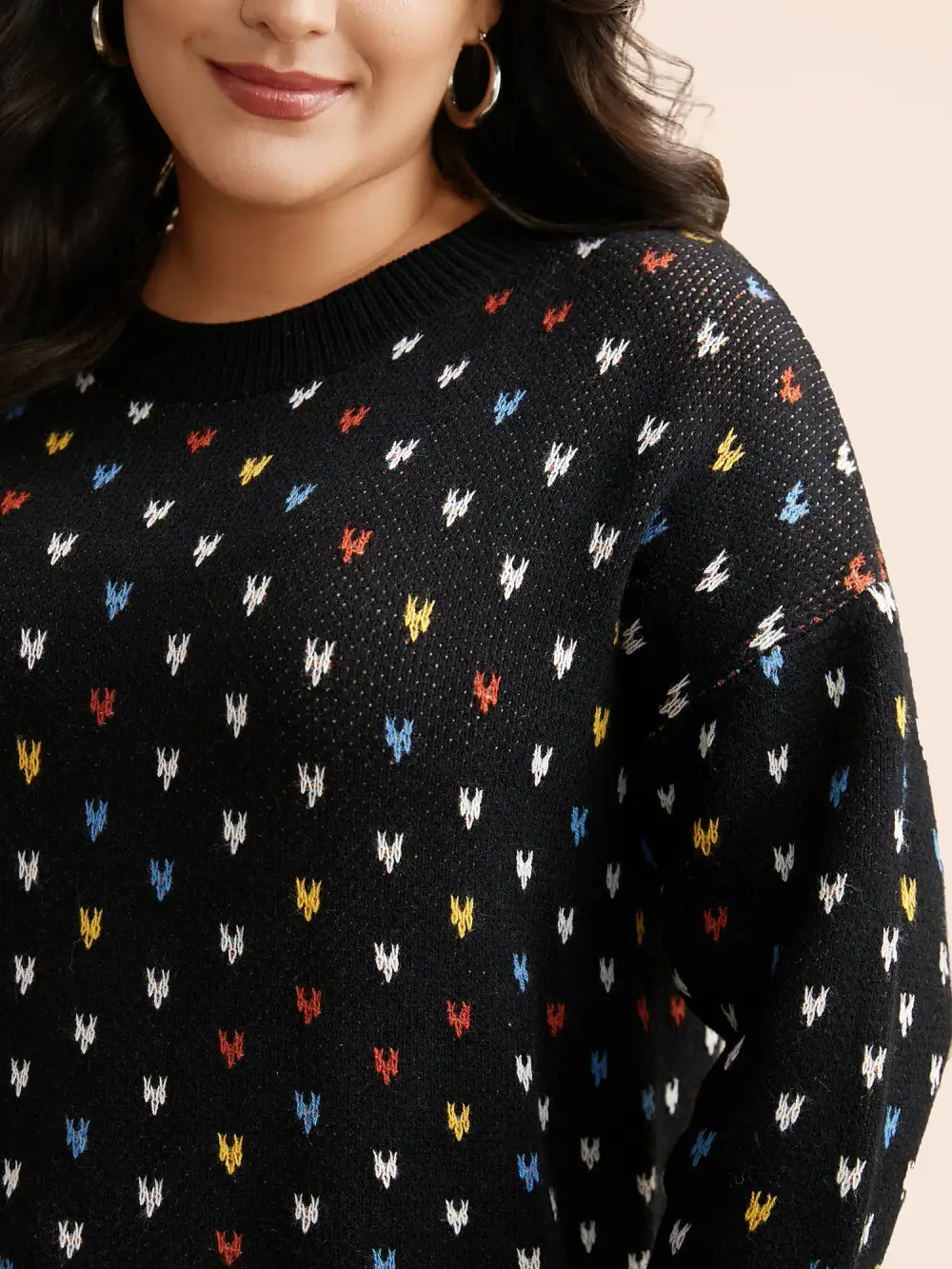 Polka Dot Texture Split Hem Pullover