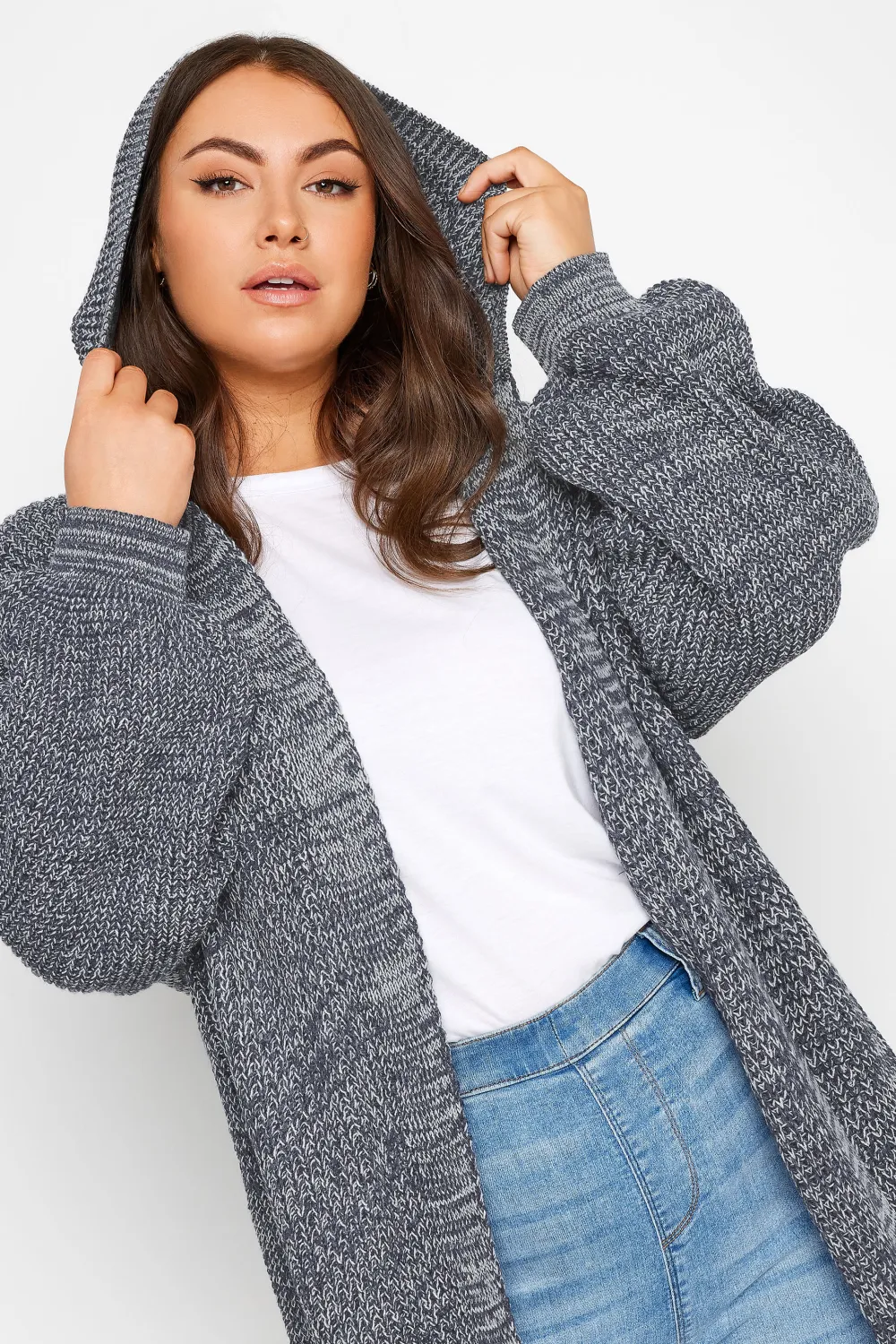 YOURS Curve Blue Longline Hooded Cardigan
