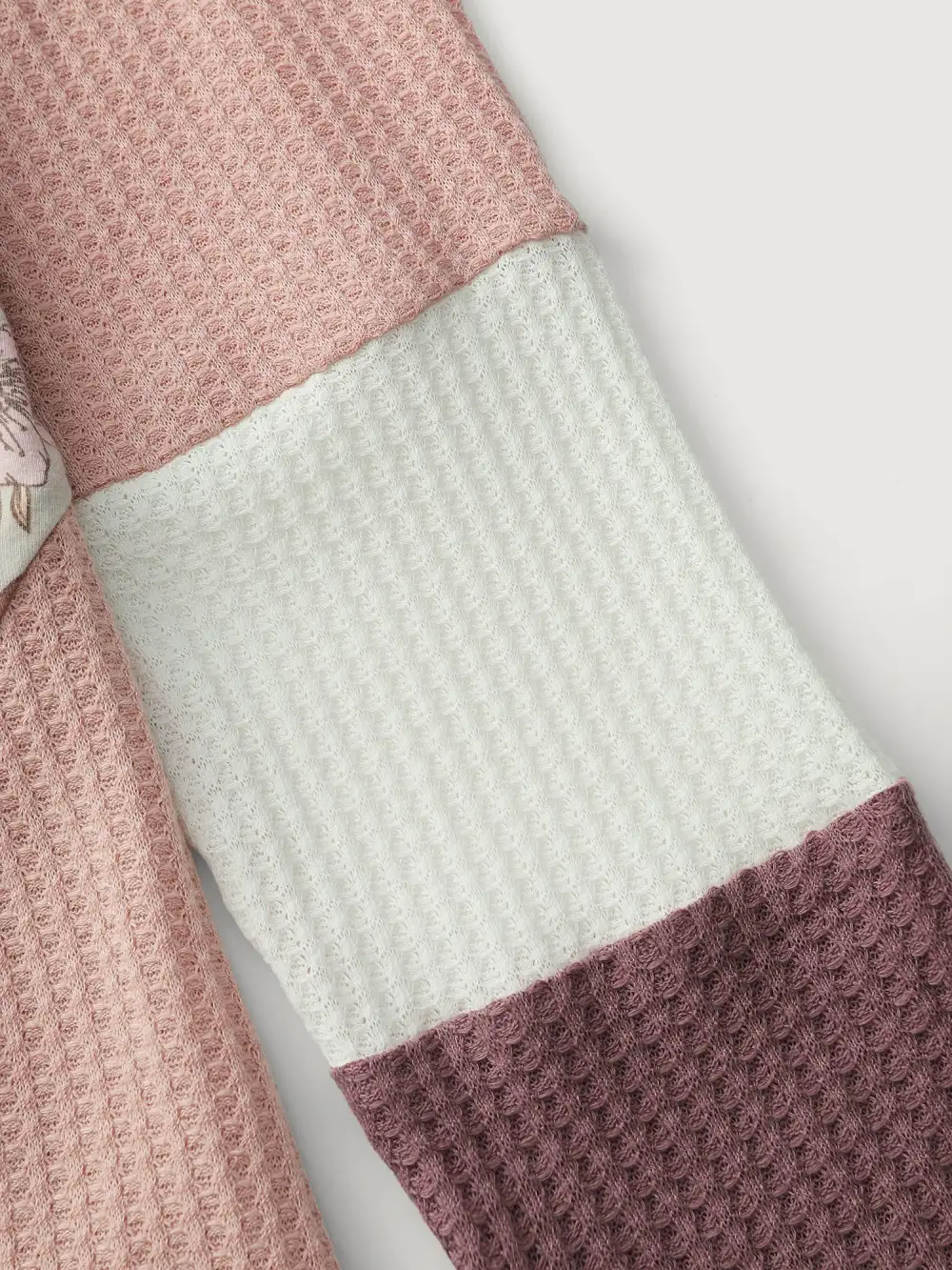 Floral Colorblock Waffle Round Neck Sweatshirt