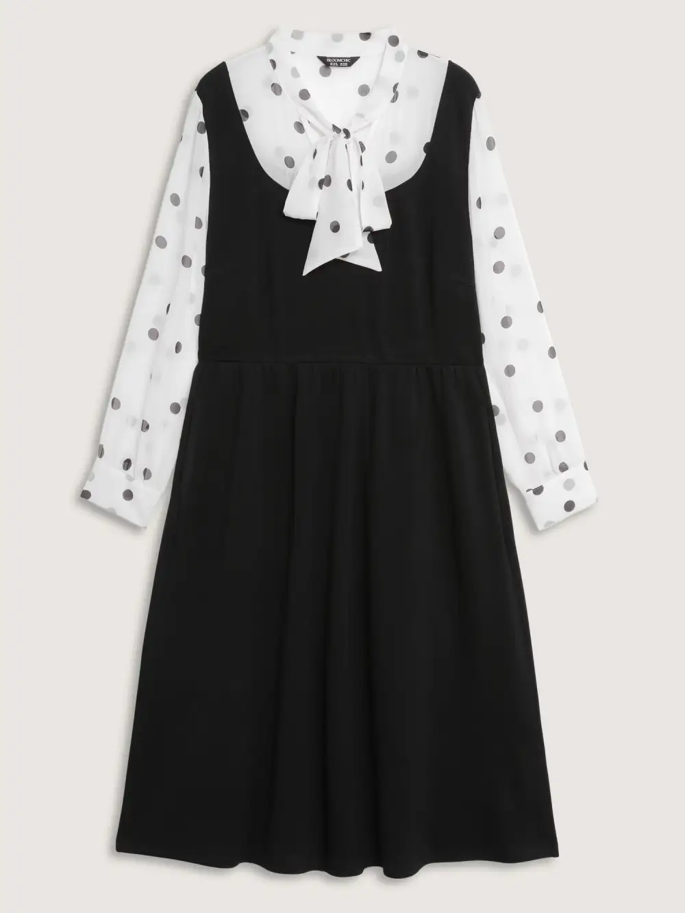 Polka Dot Neck Tie Midi Dress