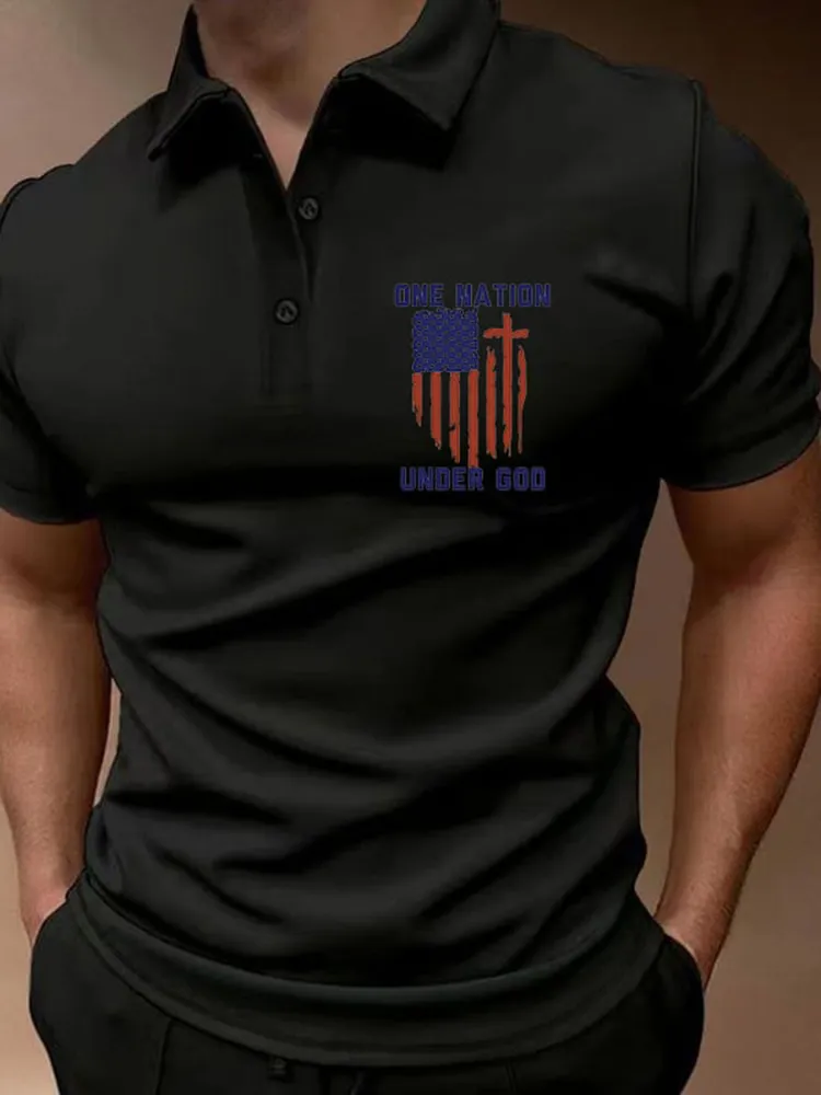 Men'S Shirt One Nation Under God Print POLO Shirt