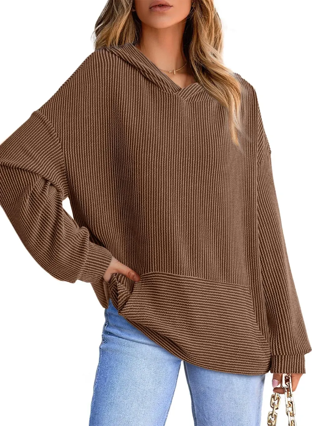 ✨Women's Ribbed Knit Pullover Hoodie