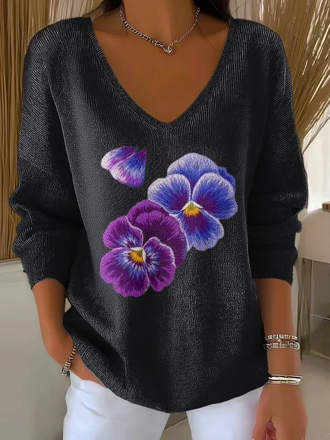 Women's Alzheimer's Purple Print Long Sleeve Pit Fabric Top