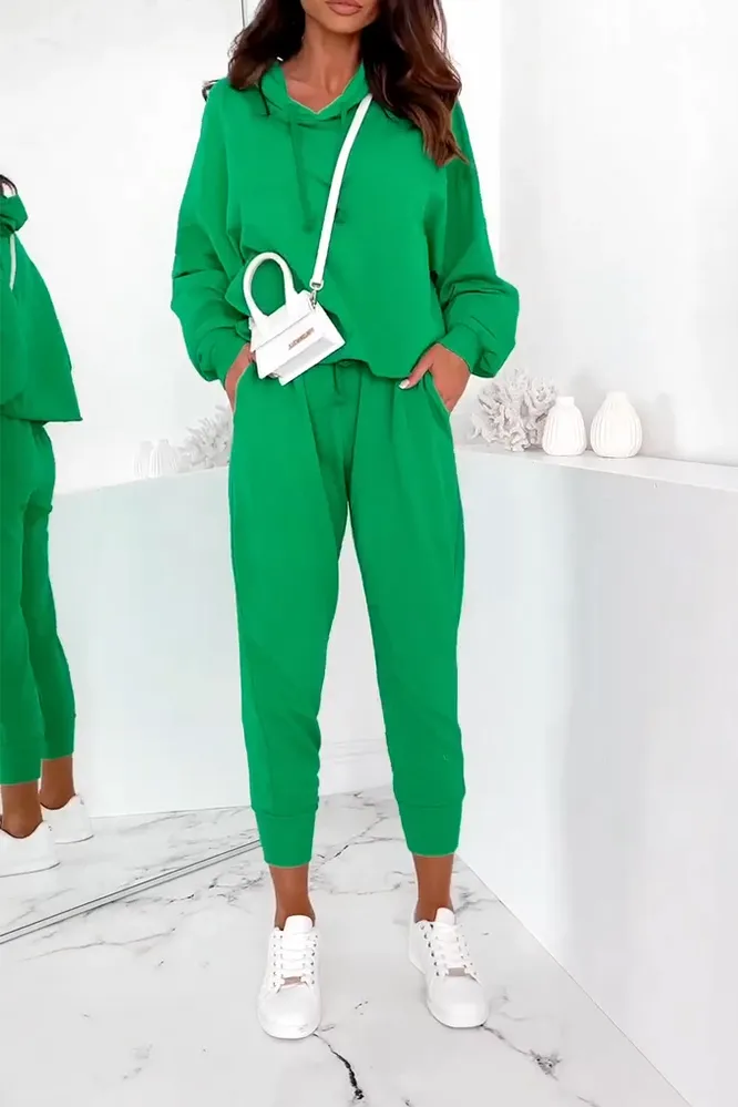 Women's Solid Color V-neck Hoodies & Pants Two Piece Set