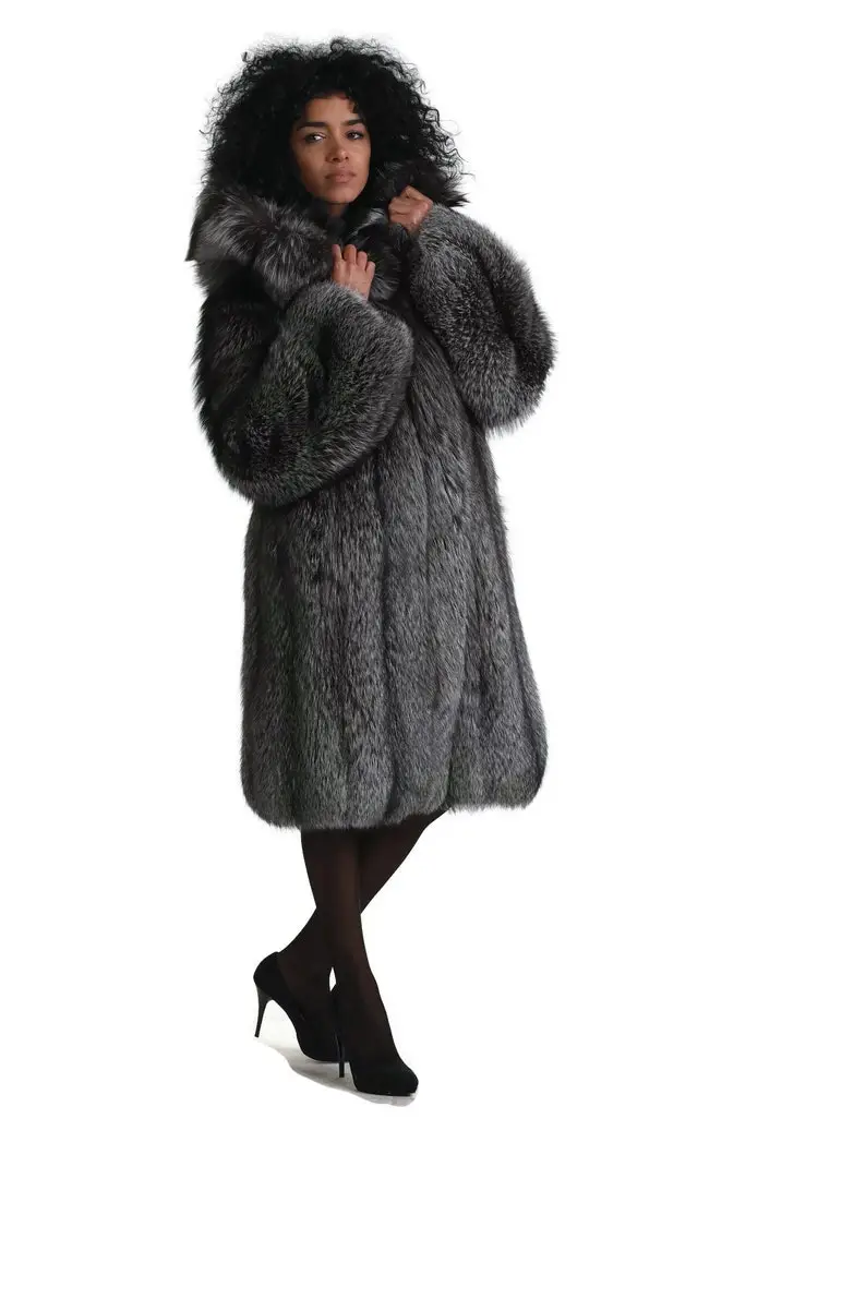 Silver Fox Fur Waist Length Jacket