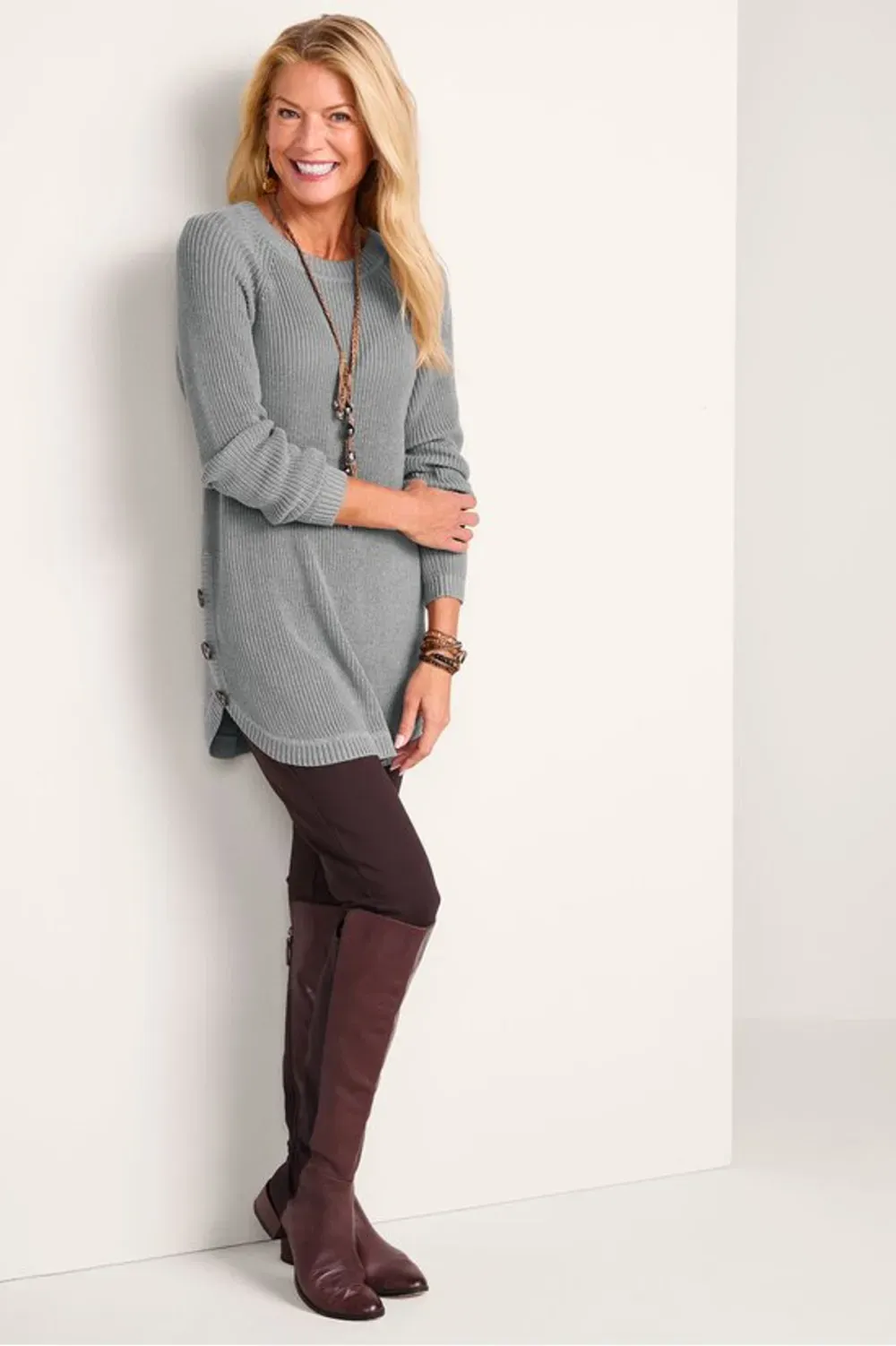 Shaker Side Button Sweater