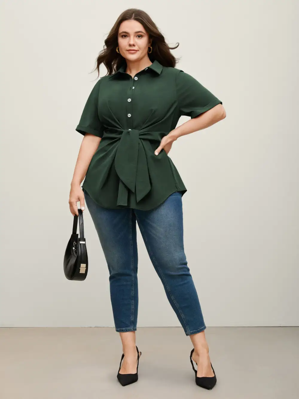 Knotted Front Asymmetrical Hem Blouse