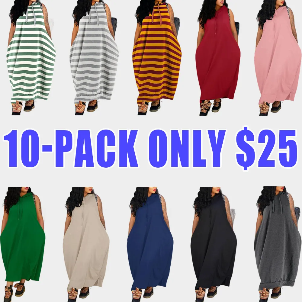 Women's Hooded Tank Maxi Dress – Sleeveless, Drawstring Waist, Pockets, Casual Summer Style