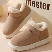 Men's Women's Flats Slippers Fuzzy Slippers Fluffy Slippers House Slippers Home Daily Indoor Solid Color Winter Flat Heel Round Toe Casual Comfort Minimalism Satin Faux Suede Loafer Wine Navy Blue