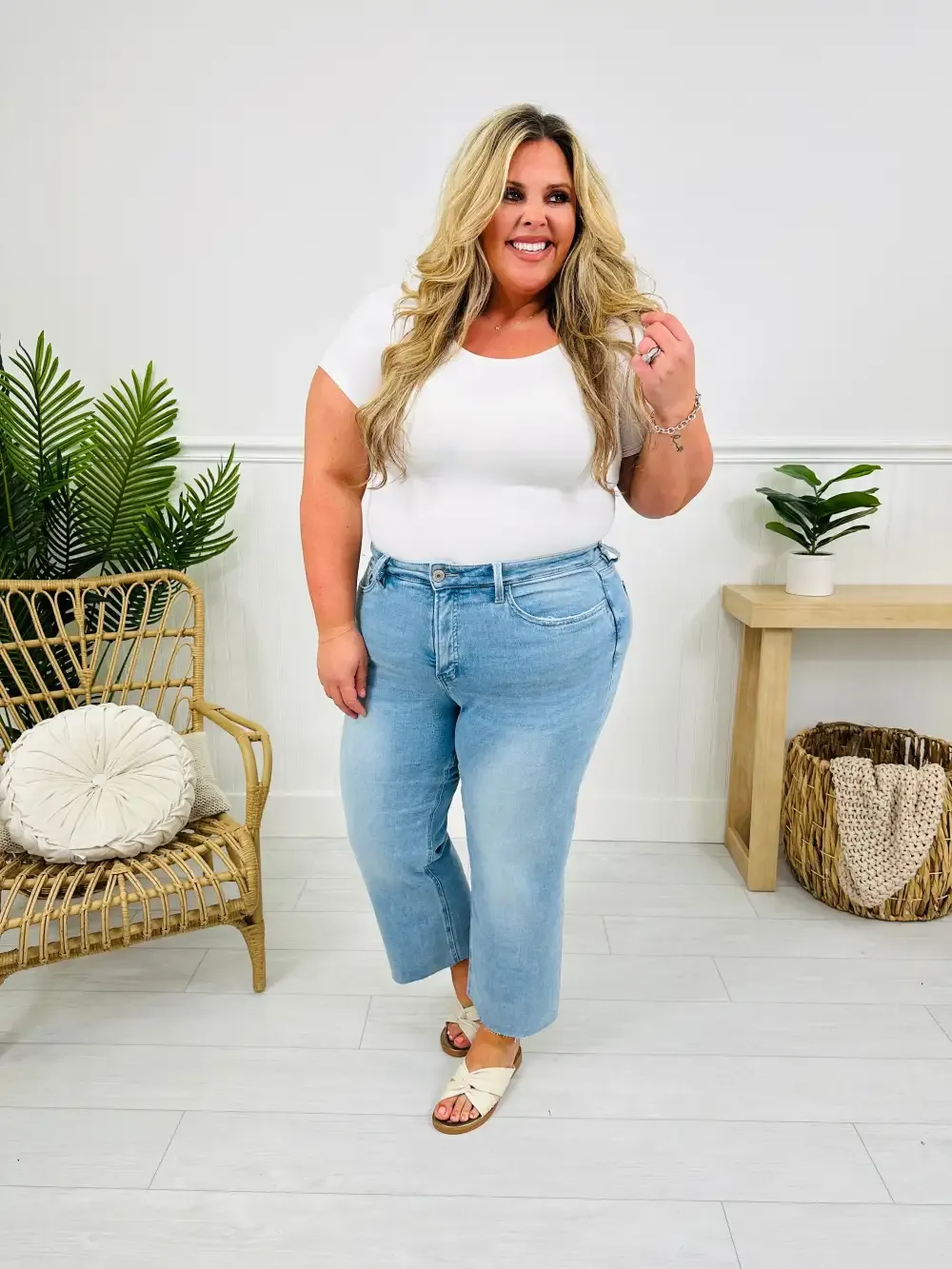 Somewhere Sunny Tummy Control Cropped Slim Fit Wide Leg Jeans