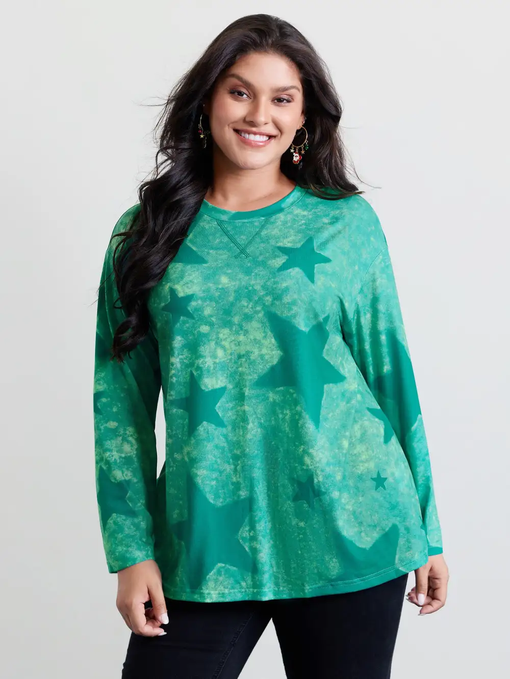 Color Gradient Star Print Relaxed-Fit T-Shirt